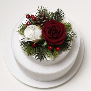 Winter Cake Topper Christmas Cake Wedding Arrangement Wedding Decorations Artificial Flowers Arrangement Wedding Cake Topper image 2