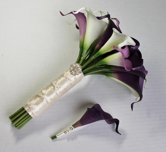 Wedding Bouquet Purple Calla Lily Bouquet Purple Bouquet Real Etsy