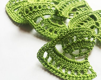 crochet leaf applique motif green 6pcs. embelishments, crochet supplies