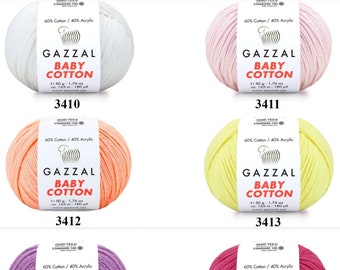 Gazzal Baby Cotton Yarn 50gr 165mètres / Amigurumi, Doux, Mélange acrylique, Été, Bébé, Jouets Fil pour enfants / Fin, poids sport