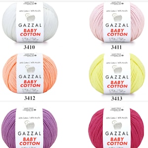 Gazzal Baby Cotton Yarn 50gr 165mètres / Amigurumi, Doux, Mélange acrylique, Été, Bébé, Jouets Fil pour enfants / Fin, poids sport image 1