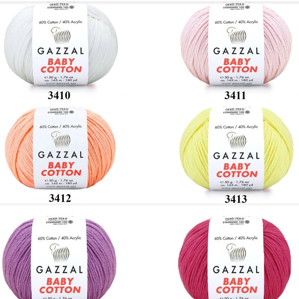 Gazzal Baby Cotton Yarn 50gr 165mètres / Amigurumi, Doux, Mélange acrylique, Été, Bébé, Jouets Fil pour enfants / Fin, poids sport