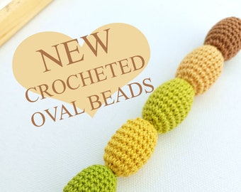 Autumn colored crochet Oval bead  1.18'' x 0.79'' natural wood Sphere Spacer Unfinished Lead-Free Wooden Beads for Jewelry Making 30mm*20mm