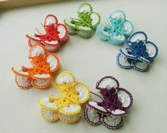 Crochet Butterfly Appliques rainbow colours 7pcs 2'' wide