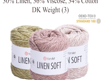 Stickgarn i linne Lätt sommargarn 30% linne 36 viskos, 34 bomull, 100gr (3,53 oz), mjukt naturfibergarn för virkning och stickning