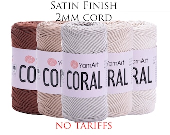 Hilo Yarnart Coral - Grosor DK 200 g/200 m - 50 % algodón, satén y poliéster - Cordón de mezcla de algodón para macramé, cuerda de macramé, bolsos y gorros de ganchillo.