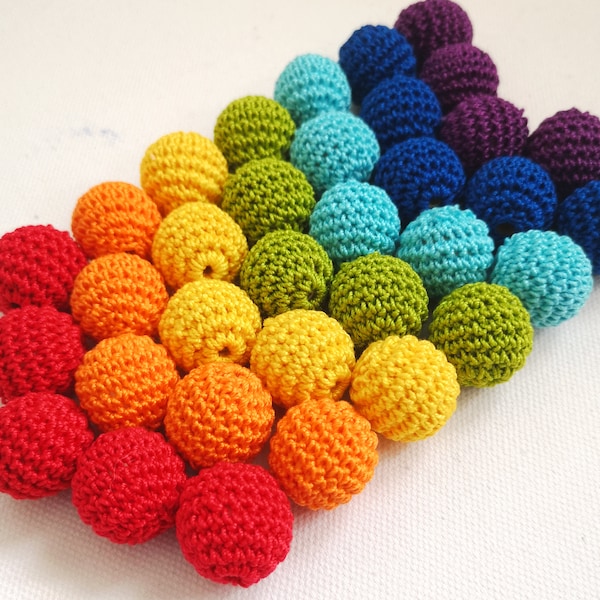crochet beads rainbow set 35PCS crocheted round wooden beads handmade