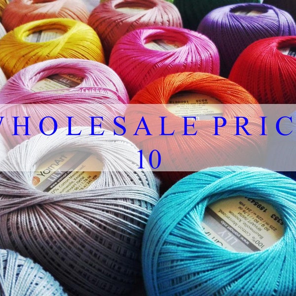 BULK Order 10 crochet cotton thread size 10, 50g x 225m, lace 0, mercerized cotton yarn #10, YARNART LILY