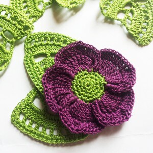 Crochet Leaf Applique Motif Green 6pcs. Embelishments, Crochet Supplies ...