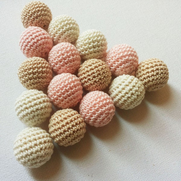 Crocheted beads 20 mm (3/4") handmade round ivory cream pink set of 15, any color