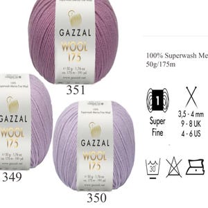 Gazzal Superwash Merino Wool 175 Yarn – OEKO-TEX Certified, 50g/175m, Fine Wool for Knitting, Crochet image 11