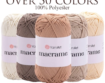 YARNART MACRAME – Makramee-Seil aus 100 % Polyester, 2 mm Makramee-Kordel, Häkelkordel für Makramee-Taschen, Makramee-Teppiche, Bastelkordel, 90 g, 130 m