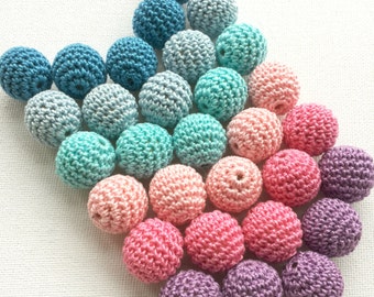 Crochet beads 30 pcs wooden round beads, multicolor, bead mix, handmade craft supplies, beech wood, any color