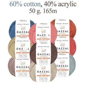 Gazzal Baby Cotton XL, Bio Baumwolle Garn Hypoallergen Baby Garn Baby Garn 50% Baumwolle Stück 50g / 114 Yrds (105 m)