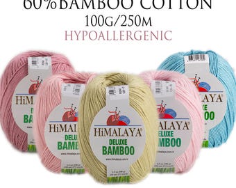 Soft bamboo cotton blend yarn for knitting, crocheting natural summer yarn from Himalaya Deluxe bamboo, 100g/~250m (273 yd), Fine baby yarn