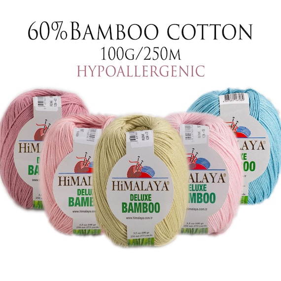 Soft bamboo cotton blend yarn for knitting, crocheting natural summer yarn from Himalaya Deluxe bamboo, 100g/~250m (273 yd), Fine baby yarn