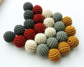 Crochet beads 25 pcs wooden round beads, multicolor, bead mix, handmade craft supplies, beech wood, necklace