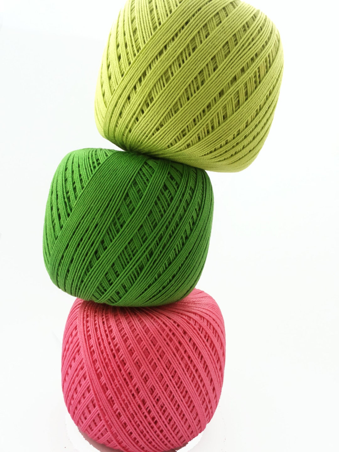 Set of 3 Crochet Cotton Thread Size 10, 50g X 225m, 3ply, Mercerized Cotton Yarn 10, Lime, Green