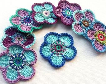 Crochet flower applique 8PCS in blue and purple shades decoration trimming embelishments