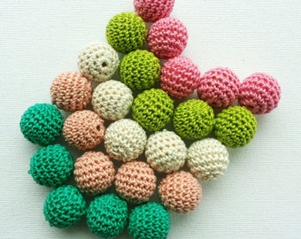 Crochet beads 25 pcs wooden round beads, multicolor, bead mix, handmade craft supplies, beech wood,   necklace