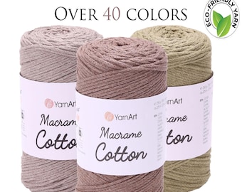 Cordón de algodón para macramé Yarnart de 2 mm, 80 % algodón ecológico, cuerda de macramé, bolsa de macramé, artesanía de trapo, 225 m/250 g. Para tejer, tejer a ganchillo o tejer con macramé.