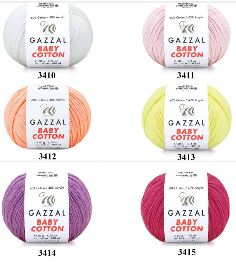 Gazzal Baby Cotton Yarn 50gr 165mètres / Amigurumi, Doux, Mélange acrylique, Été, Bébé, Jouets Fil pour enfants / Fin, poids sport image 1