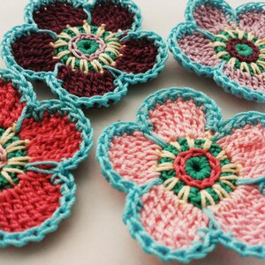 Crochet Flower Motifs 4pcs applique decoration trimming embellishment scrapbook flower image 4