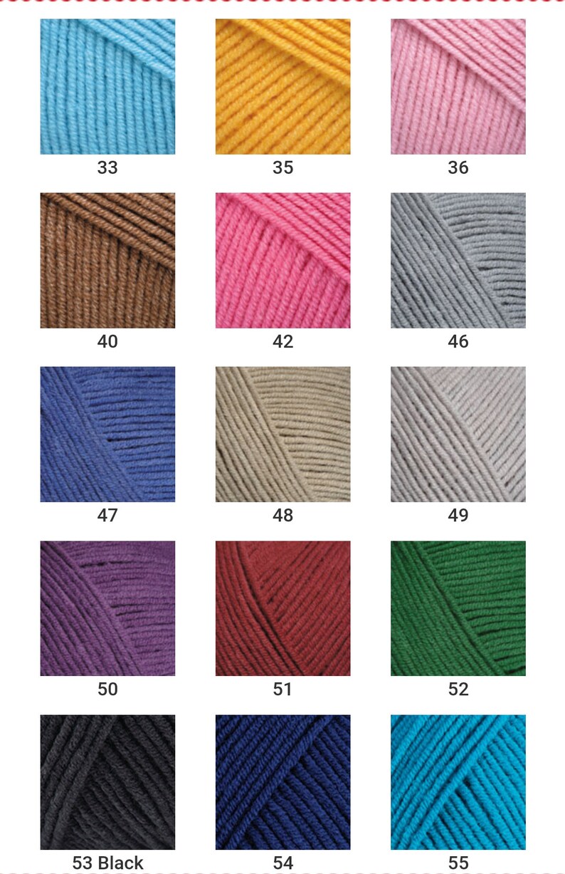 Peut inclure: Une collection de pelotes de laine de diff&eacute;rentes couleurs, notamment bleu clair, jaune, rose, marron, gris, bleu, beige, vert, violet, rouge, noir et turquoise. Chaque pelote est &eacute;tiquet&eacute;e d'un num&eacute;ro.