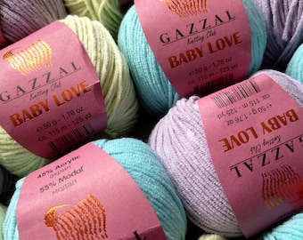 Modal acrylic knitting crochet yarn fiber 50g/115m. Soft stretchy summer yarn amigurumi - OEKO-TEX standard certified yarn Gazzal baby love