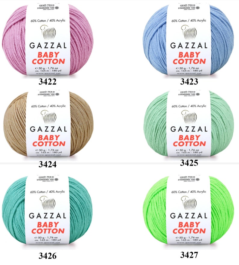 Gazzal Baby Cotton Yarn 50gr 165meters / Amigurumi, Soft, Acrylic Blend, Summer, Baby, Toys Children's Yarn / Fine , sport weight image 3