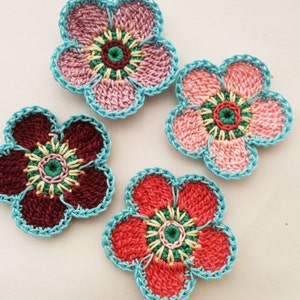Crochet Flower Motifs 4pcs applique decoration trimming embellishment scrapbook flower image 2