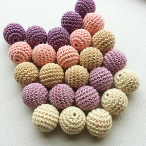 organic crochet beads 25PCS natural eco-friendly round crocheted bead supply. 13mm, 15mm, 18mm, 20mm, 22mm, any color