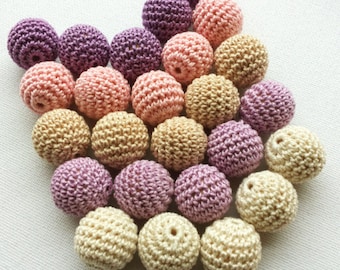 organic crochet beads 25PCS natural eco-friendly round crocheted bead supply. 13mm, 15mm, 18mm, 20mm, 22mm, any color