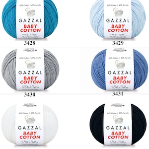 Gazzal Baby Cotton Yarn 50gr 165mètres / Amigurumi, Doux, Mélange acrylique, Été, Bébé, Jouets Fil pour enfants / Fin, poids sport image 4