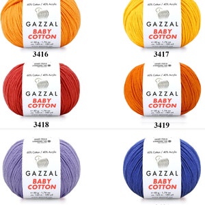 Gazzal Baby Cotton Yarn 50gr 165mètres / Amigurumi, Doux, Mélange acrylique, Été, Bébé, Jouets Fil pour enfants / Fin, poids sport image 2