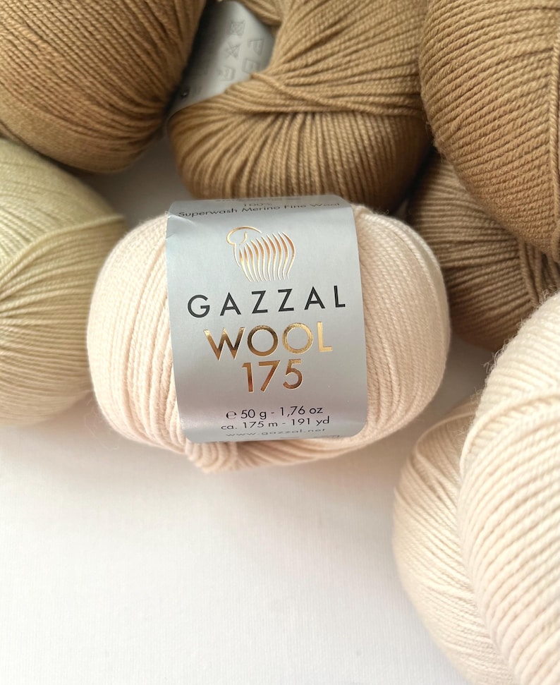 Gazzal Superwash Merino Wool 175 Yarn – OEKO-TEX Certified, 50g/175m, Fine Wool for Knitting, Crochet image 2