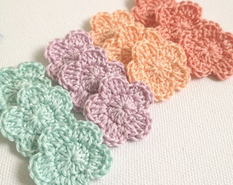 Crochet mini flowers applique set of 12 pcs. Embellishment, motif, scrapbooking flower, decoration