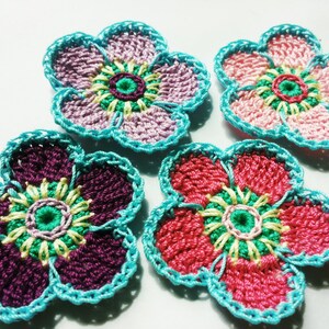 Crochet Flower Motifs 4pcs applique decoration trimming embellishment scrapbook flower image 3