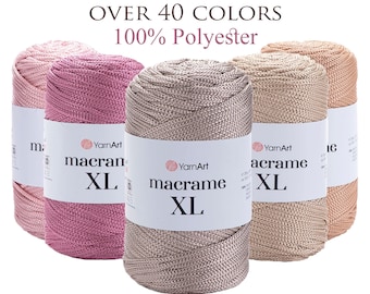 YARNART MACRAME XL - Polyester Macrame Cord, 100% Polyester 3mm - 4mm Rope, Macrame Bag, Macrame Rug, Craft Cord, 8.80 Oz, 142.17 Yds
