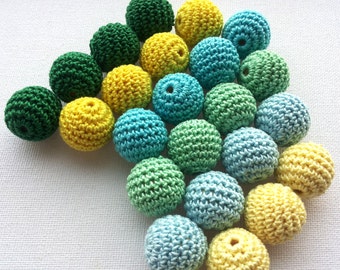 Crochet beads 30PCS, round natural beads,  necklace, handmade craft supplies, any color, wooden, bracelet, organic jewelry, colorful balls