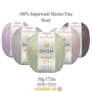 Fil Gazzal Superwash de laine mérinos 175 - Certifié OEKO-TEX, 50 g/175 m, Laine fine à tricoter, Crochet