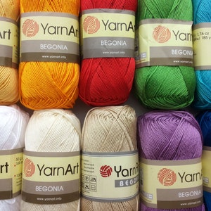 Hilo de algodón 100% mercerizado para tejer crochet de Yarnart begonia 50g 169m