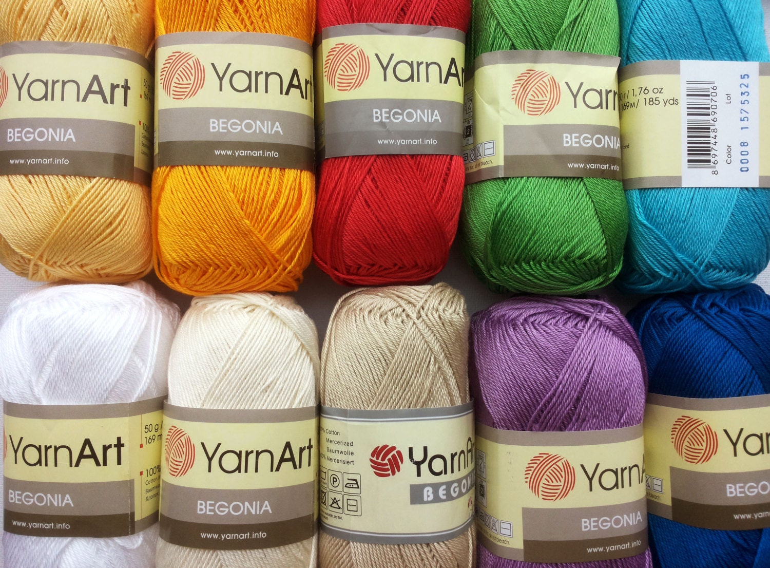 20 Skein Yarnart Begonia Yarn, 100% Mercerized Cotton, Each 1.76 oz (50g) / 185 Yrds (169m), Fine Sport: 2
