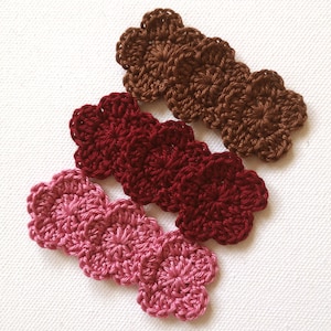 Crochet mini flowers applique set of 9 pcs. Embellishment, motif, scrapbooking flower, decoration, flower trimmings, wine, ruby brown