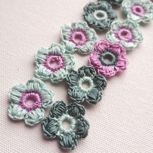 15pcs. crochet flower applique ~1 inches motif decor fabric patches cotton sewing accessories handmade scrapbook flowers, colorful 3d colors