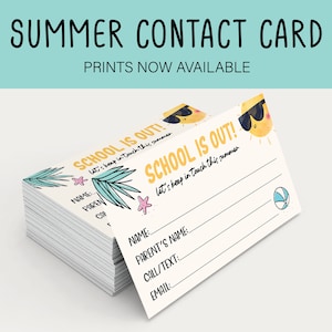 Summer Contact Card  - Size 3.5 x 2 Inches - Pack of 50