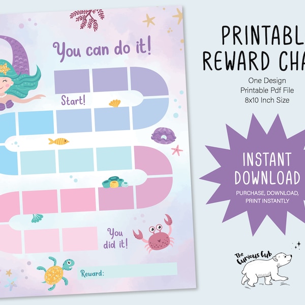 Printable Mermaid Reward Chart | Mermaid Behavior Chart | Daily Chore Chart | Girl Chore Chart | Cute Under the Sea Sticker Chart