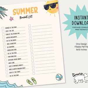 Editable Summer Bucket List | Printable Summer Fun Sheet | Summer Activities | Summer Checklist | Family Activites