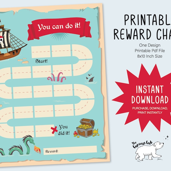 Printable Pirate Reward Chart | Pirate Behavior Chart | Daily Chore Chart | Boy Chore Chart | Cute Pirate Sticker Chart
