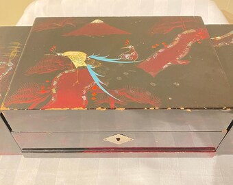 Vintage Large 1960's Japanese Music Jewelry Box w/ Ballerina and 2 side drawers.